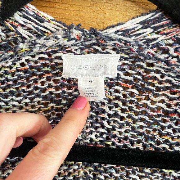 Caslon Open Cardigan Sweater Multicolor Space Dye Front Pockets Size XS - Picture 3 of 6